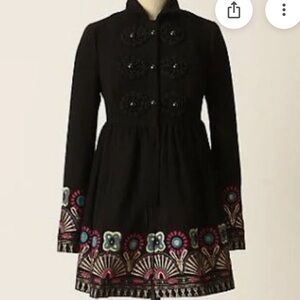 NWOT Tracy Reese Black Plenty Coat with Colorful Embroidery